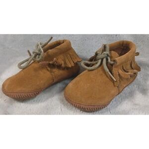 Vtg Toddler Baby Moccasins Booties Size 2 Faux Suede Leather Shoes Japan READ